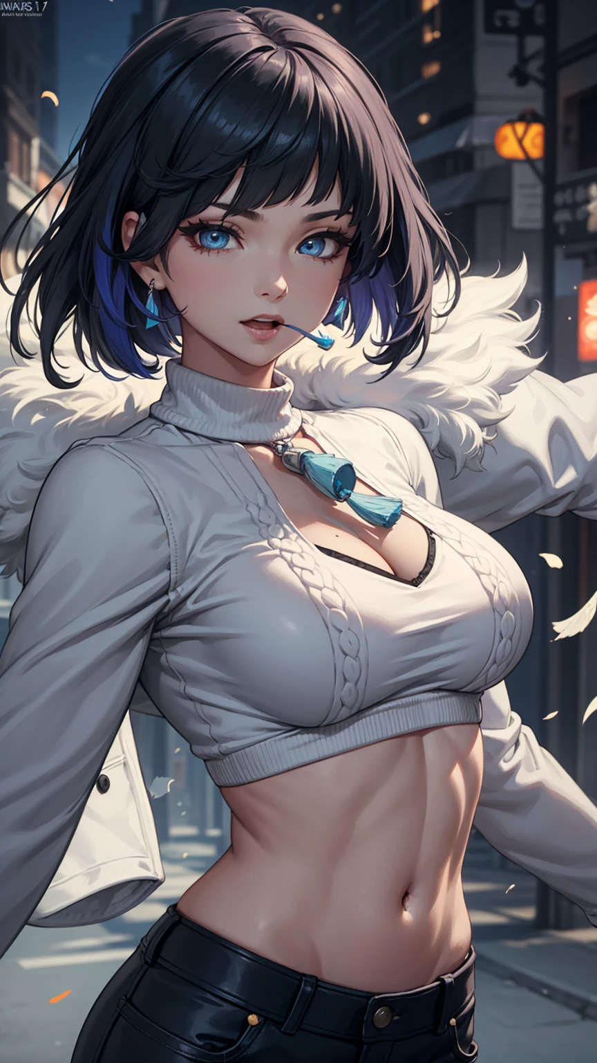 crop top, (gradient hair), black hair, blue hair, short hair, blue eyes, yelendef
BREAK (comfortable white sweater:1.2),
BREAK The upper part of the body，（big laughter：1.1），（with her mouth open：1.1），（opens his eyes wide：1.2），strong lights，Background bokeh，depth of fields，blur backgroun，light particules，strong winds， （heart particles：1.1）,
BREAK (masterpiece:1.2), best quality, high resolution, unity 8k wallpaper, (illustration:0.8), (beautiful detailed eyes:1.6), extremely detailed face, perfect lighting, extremely detailed CG, (perfect hands, perfect anatomy),