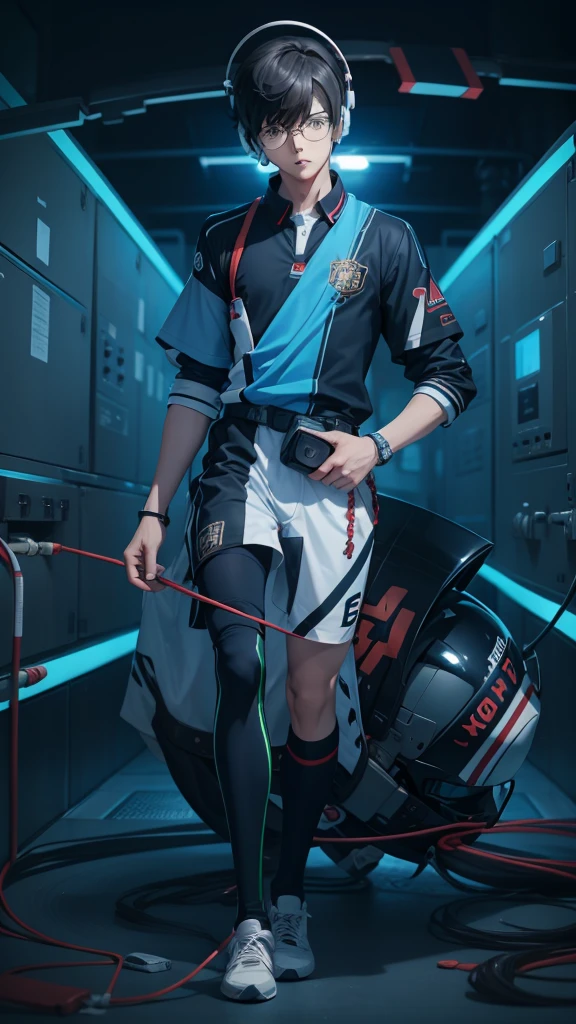 Ren Amamiya Persona,Boy Anime,football uniform, glasses, headphones on head