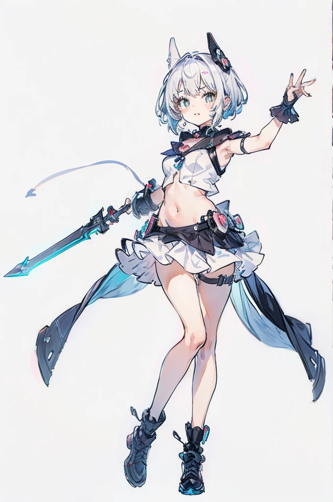 1girl, white background, kawaii, fullbody
