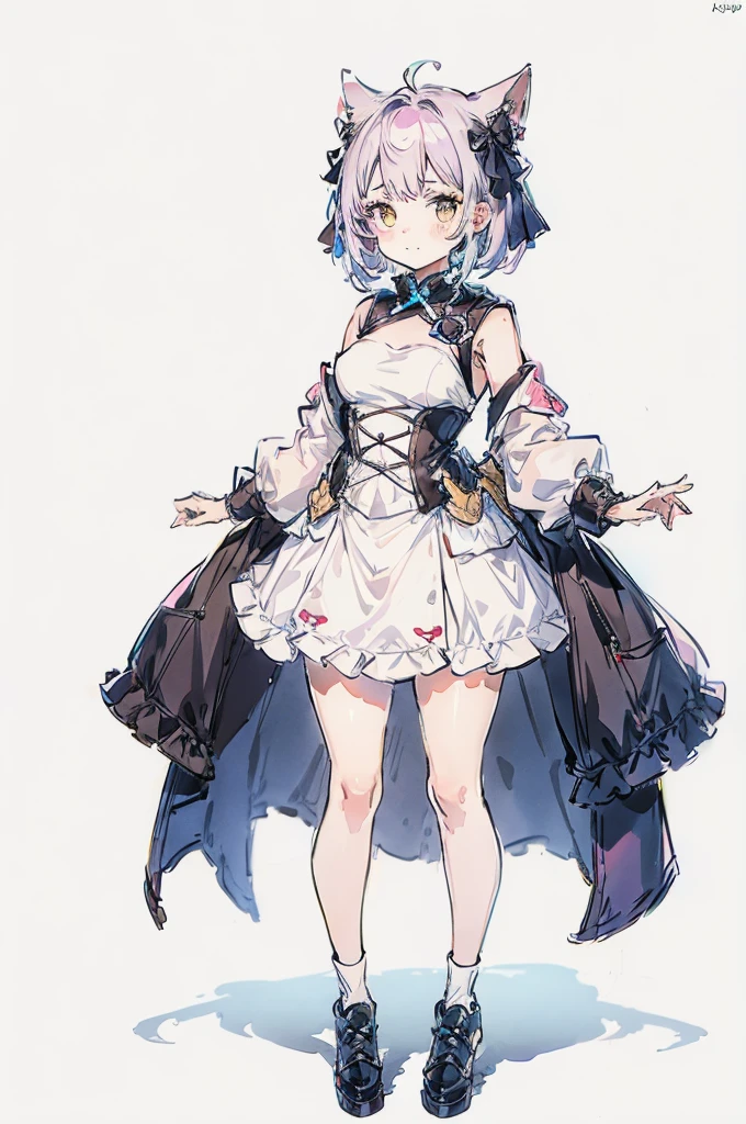 Zombie girl，Detailed character drawings，Little evil god，devil horns，headgear，Detailed character designs，full body picture，Standing drawings of characters
