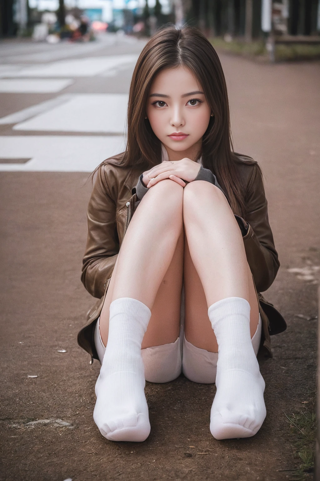 (8K),(best quality:1.5),(high resolution:1.5),1girl,24 years old,(((Sit on the ground with your knees up and your feet spread apart)))