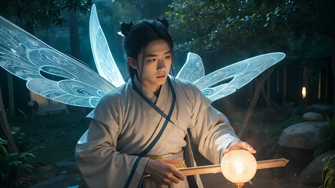 (masterpiece), (Best quality), Cinema quality,Rendered by Octane,extreme detailed details,1 boy,Cool action,Wearing Chinese Hanfu,(Ancient China Formation:1.2),Energy surrounds,Light particle fluid,Fairy air,Luminous magic circle,Summon Ancient Beast,(There is a huge rhino behind him:1.5)