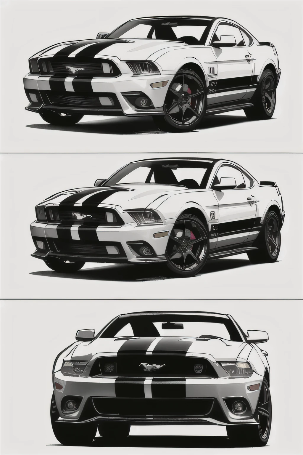 ford Mustang 69, 3d style, high-quality, coloring book, hand-draw, lineart, car lines and scenes without colors and shadows. no shadow and black color fill in the car. draw only outline so that people can fill color inside the picture. 