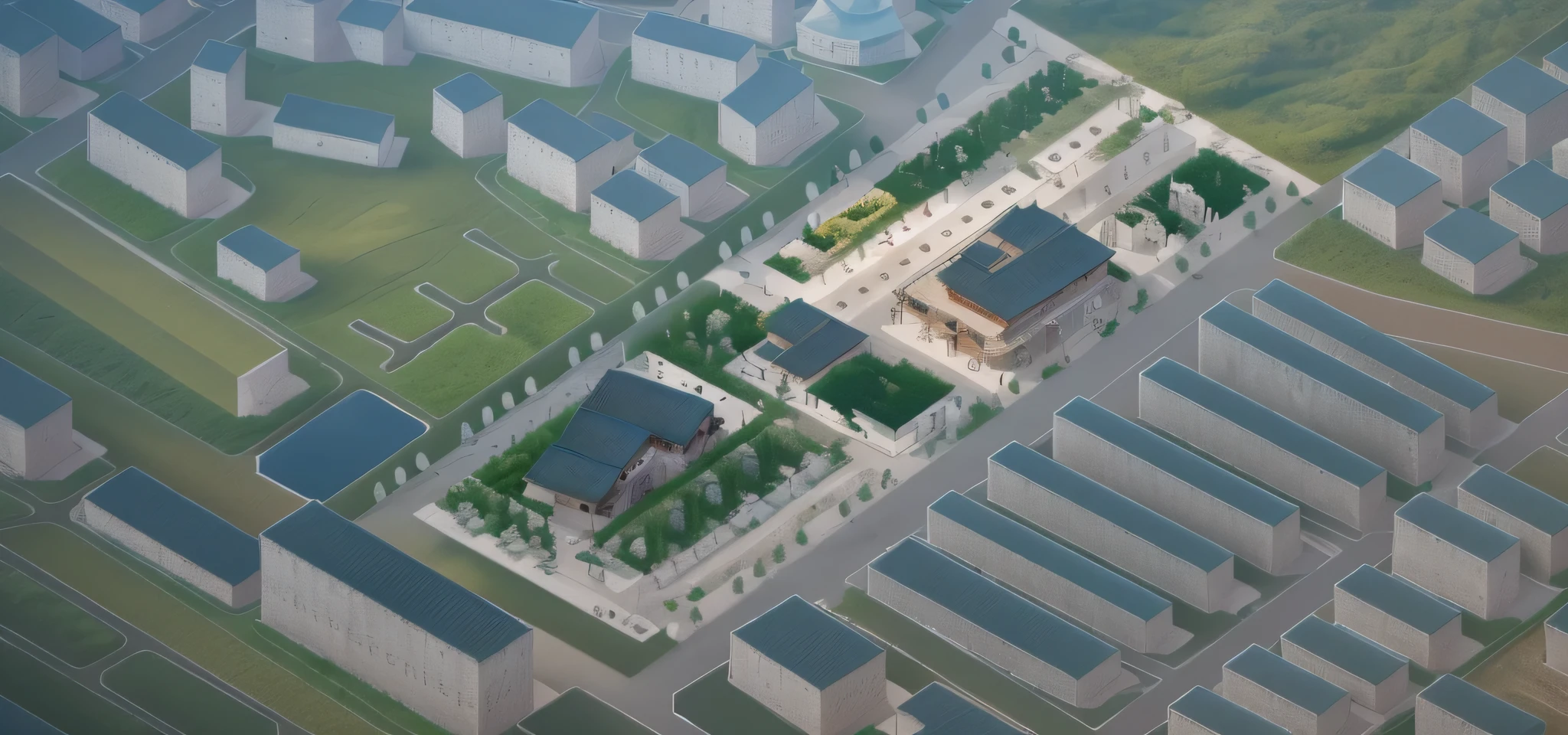 City aerial view,Highest quality,Chinese Ink Painting,antiquity,Rural buildings between mountains and rivers,Glass facades,Clean glass,Trees,Decorative Arts,Sloped roof,Best quality,Architectural Photography,Photorealism,Hyperrealism,Ultra Detailed,V-ray,(architectural design)