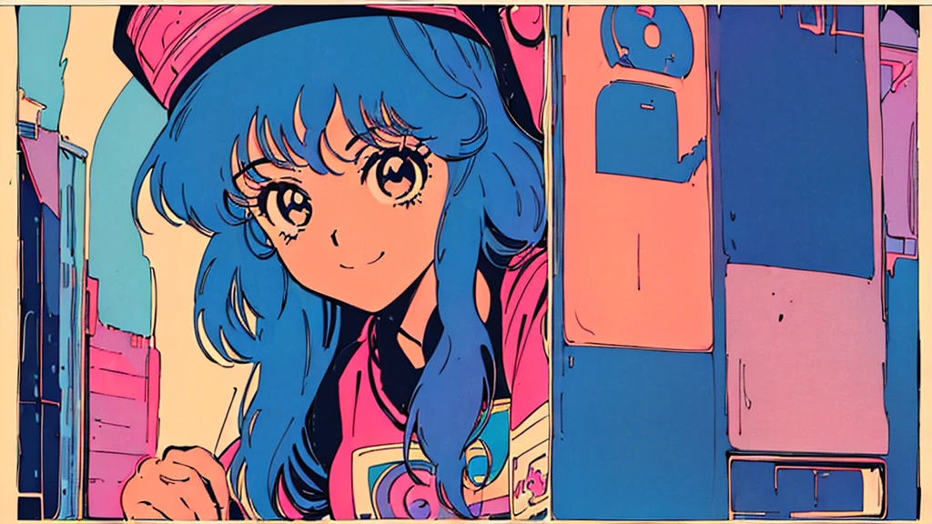 (80's, Rトロ, City Pop Poster:1.5), (Album cover), (masterpiece, Highest quality), (anime, figure), Best Photo Poses, Dynamic Angle, Cowboy Shot, alone, smile, A perfect eye for detail, Delicate face, High Fashion, R