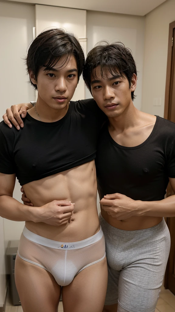 Half-male, 1 person of Korean descent, 1 person of French descent, 1 person of Thai descent, 1 person of African descent, all in the age range of approximately 16-31 years, wearing tight underwear. The upper part is wearing a wet shirt. Hungry, they took turns holding each other&#39;s large snakes. Some even stuck the snake&#39;s head in their mouths. Real pictures.