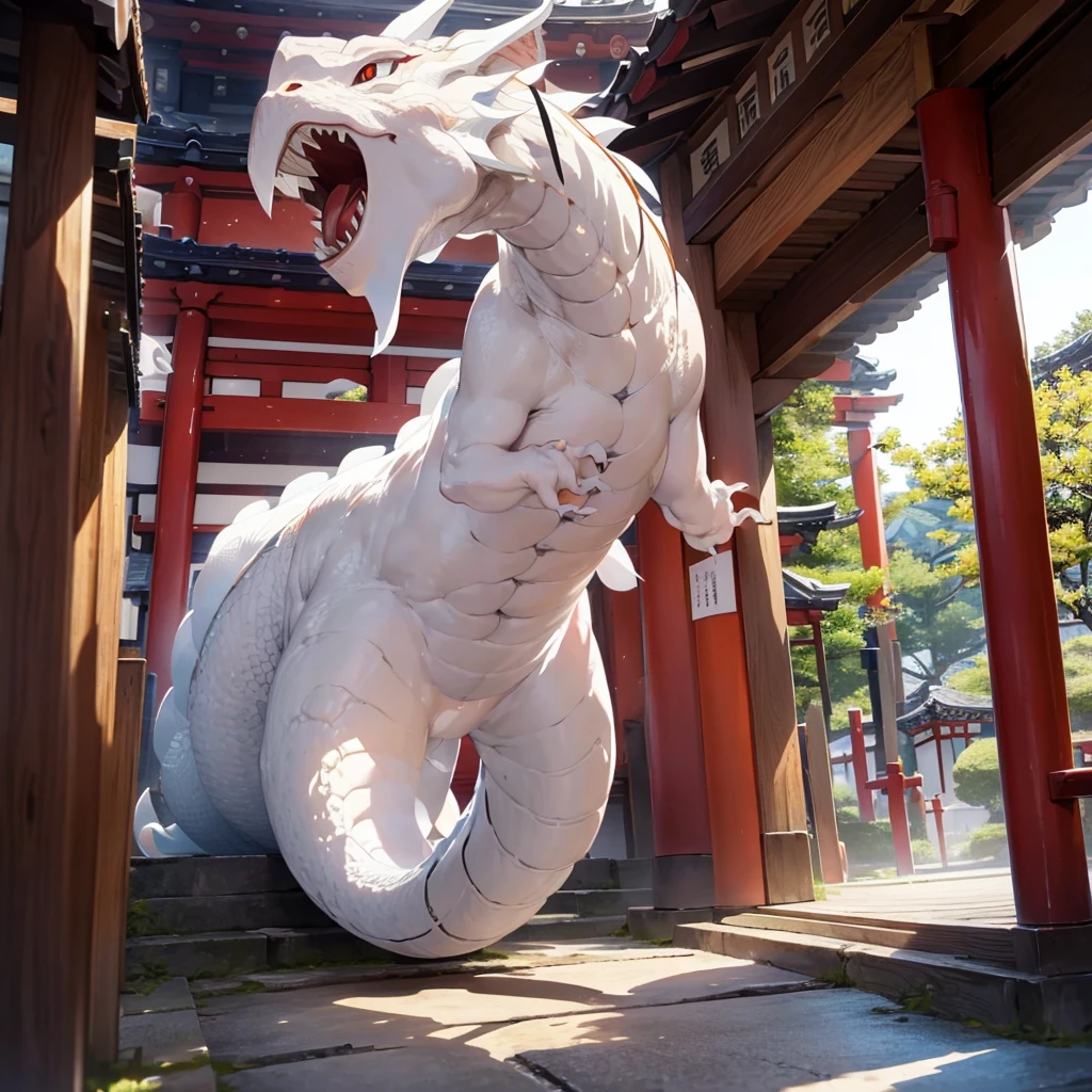 A coiled white dragon behind Izumo Taisha Shrine