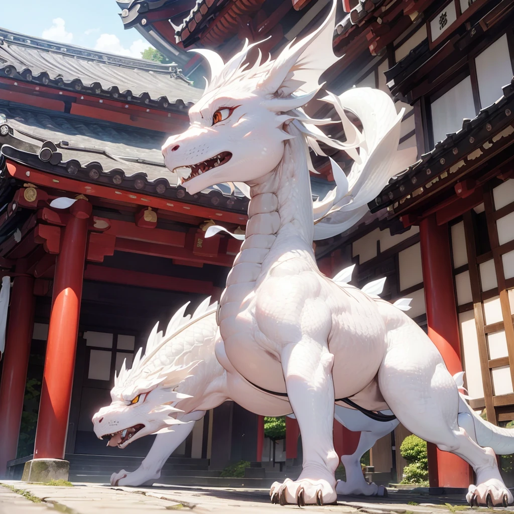 A coiled white dragon behind Izumo Taisha Shrine