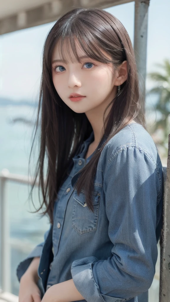 Highest quality, masterpiece,Gray Hair, blue eyes, Upper Body,Gorgeous Background,One girl, Flowing Hair