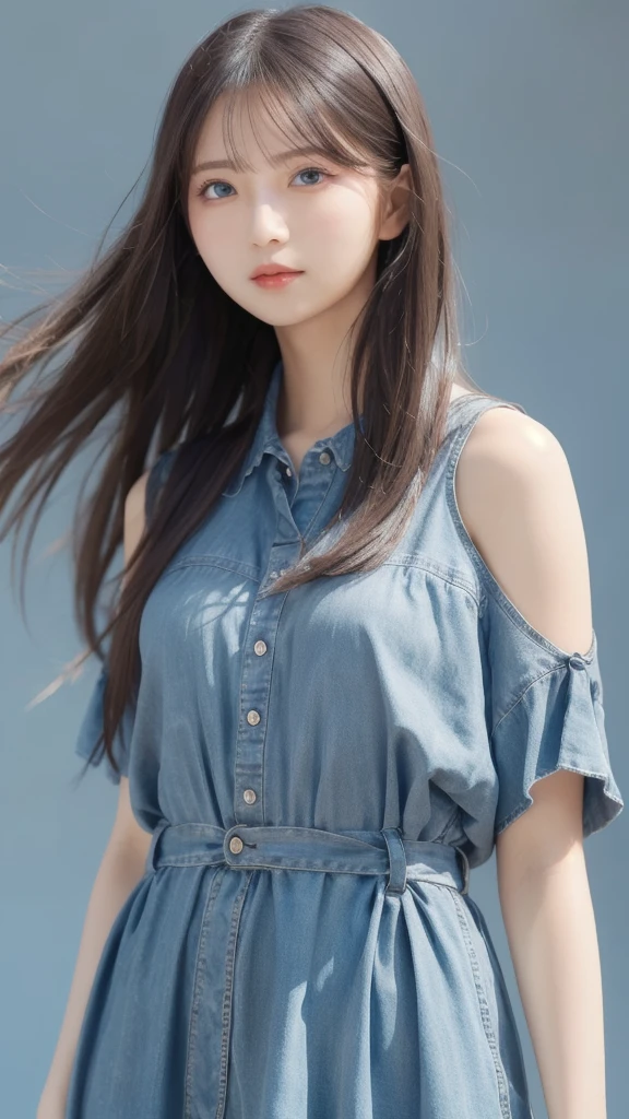 Highest quality, masterpiece,Gray Hair, blue eyes, Upper Body,Gorgeous Background,One girl, Flowing Hair