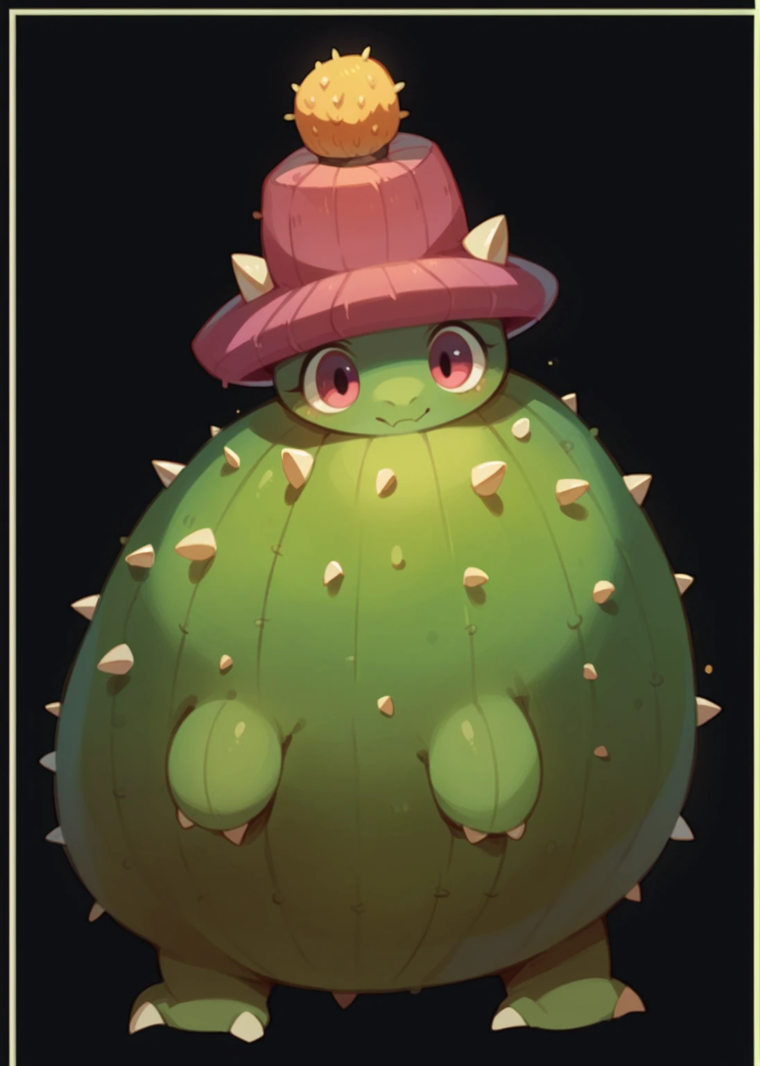 Cute cactus monster with legs and a dragon berry hat
