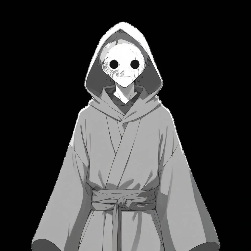 A person in a grey robe wearing a mask. by artist "anime", Anime Key Visual, Japanese Manga, Pixiv, Zerochan, Anime art, Fantia