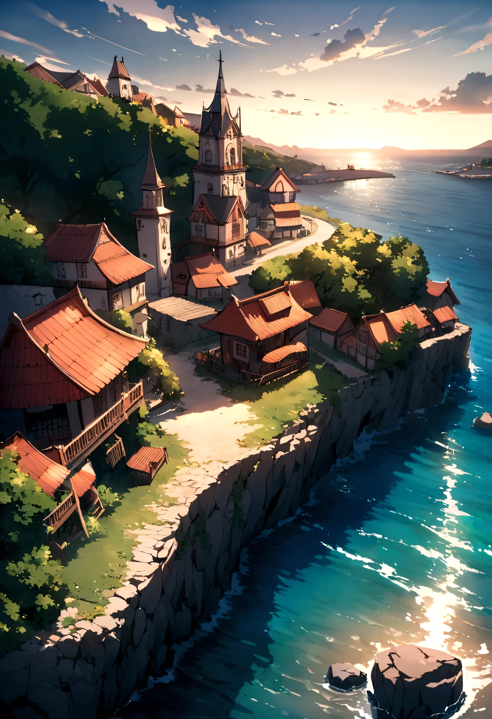 Small Town,Idyllic,Slope overlooking the sea