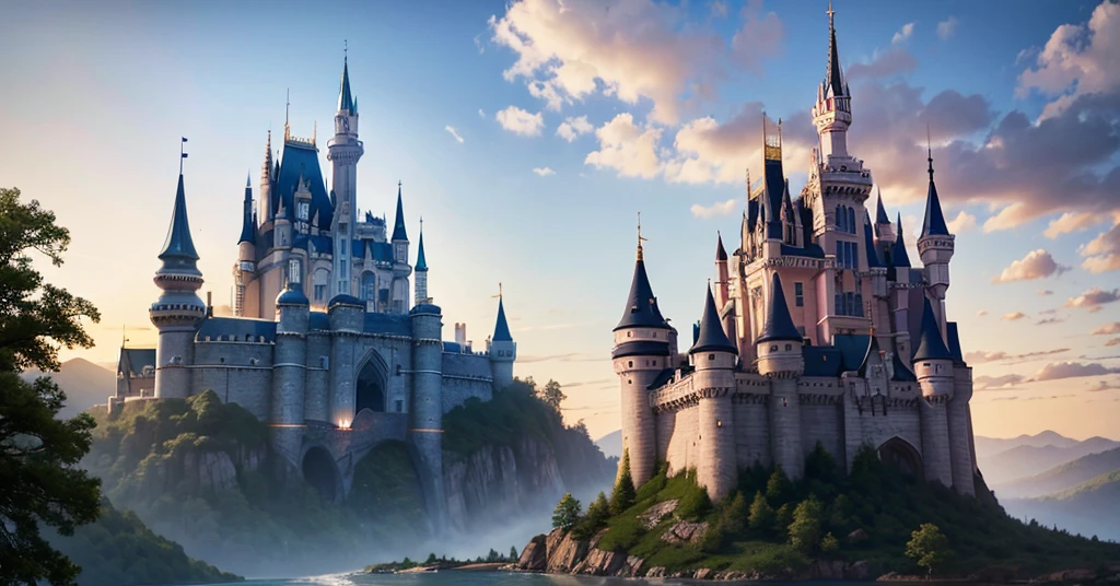 A magical castle with building open