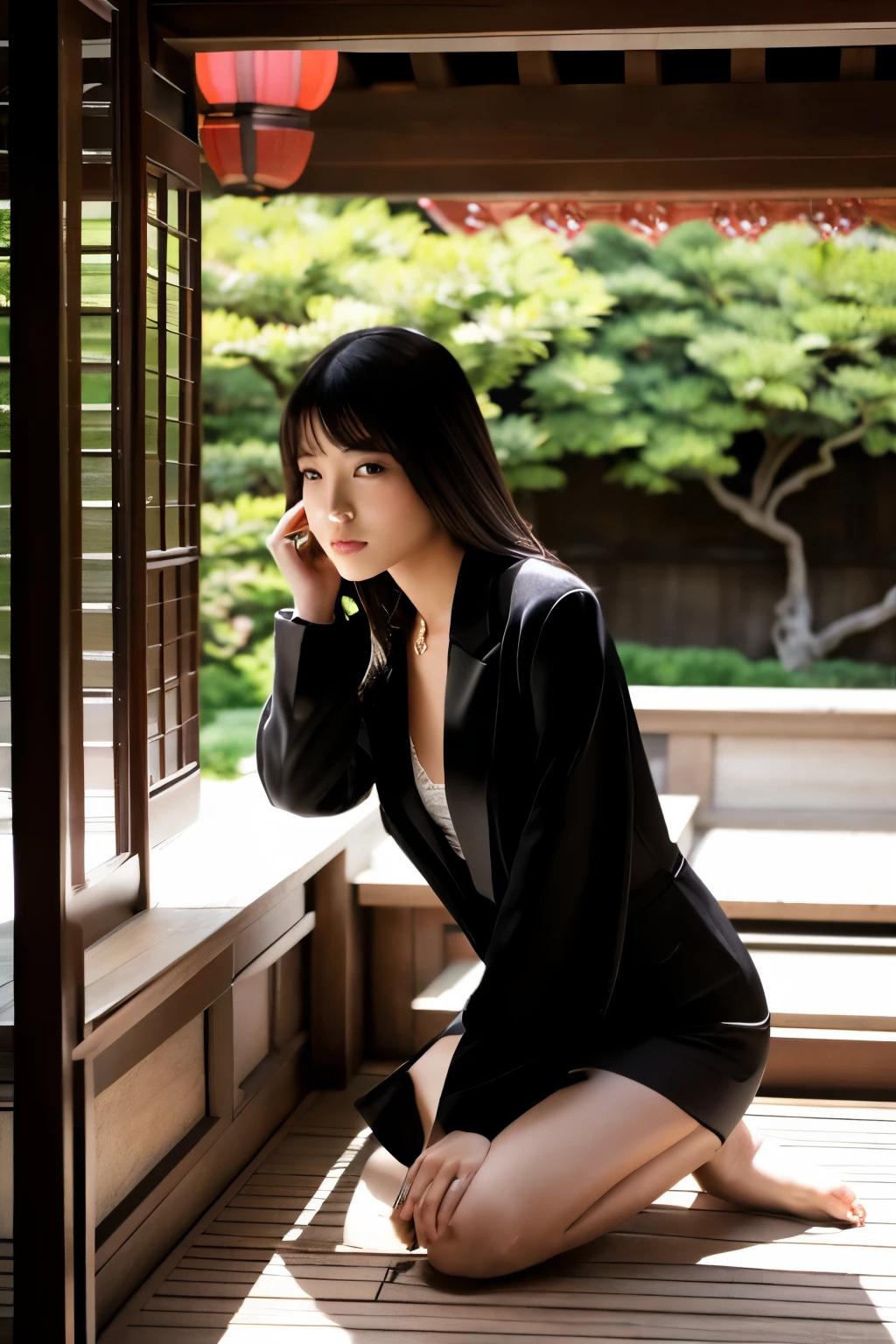 (top quality, 8K, masterpiece, : 1.3)), looking through the legs, radiant skin, one woman, perfect body beauty: 1.4, (delicate hair)), (purple and black suit, slit to the waist: 1.5), (skin dance: 1.1), (castle balcony: 1.3), highly detailed face and skin texture, (the right eye is hidden by hair, long black hair, The lower half of the face is hidden by the scarf: 1.4), hide the mouth: 1.4, whitened skin, (big: 1.2), sexy look, movie lights, writing, cameltoe, cleavage, emphasize thighs: 1.2, exposed bare feet: 1.2, long gloves, slit. raise one leg