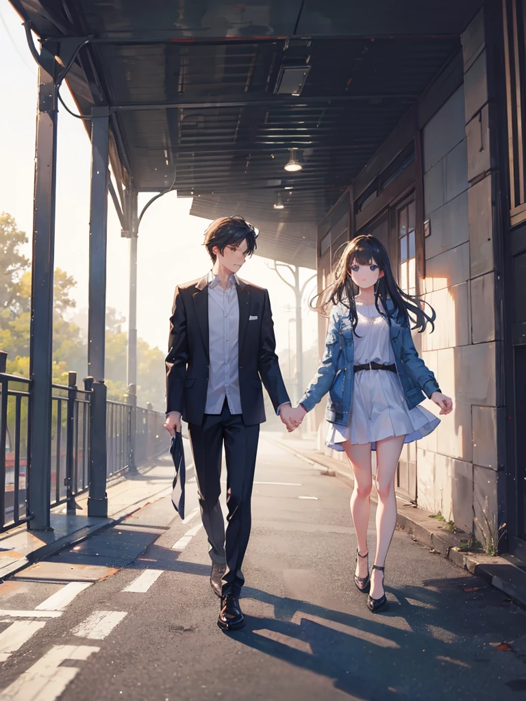 A young couple walking and holding Jesus' hand