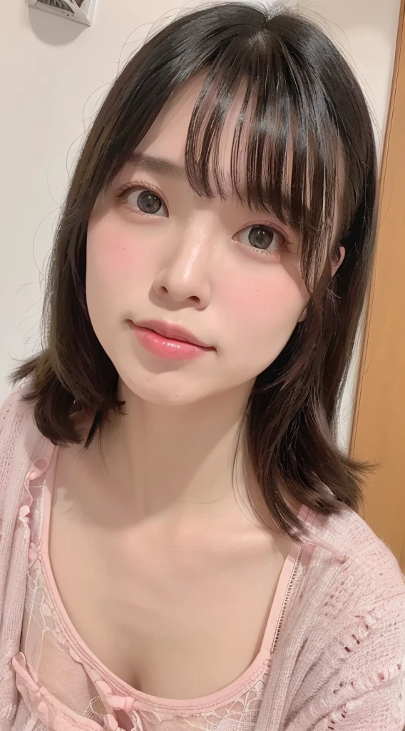 1 female、Highest quality、Ultra-high resolution、(Realistic:1.4)、blush、cute、(Detailed face)、Laughter、Looking into the camera、Inside the room、Black underwear、Huge 、Accentuate your breasts、Large Breasts、Shortcutole in the eye、Face close-up、Married women