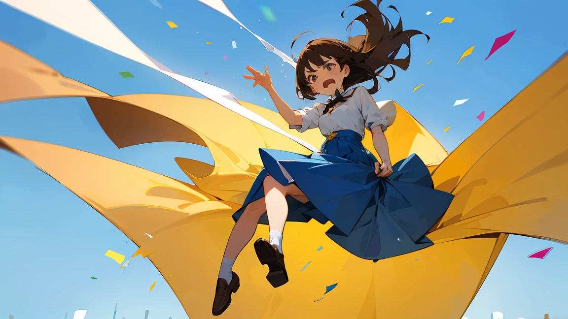 MaidがJumpする、Maid、beautiful girl、there is a man that is Jumping in the air with a kite, Leap into the air, Jump pose, Jumping towards viewer, horizontally Leap!!!, Jumping for joy, Leap, Aerial浮揚, Rise from the ground, Leap towards viewer, ultra - high Jump, Jumping, Leap with arms up, Aerial, Jump