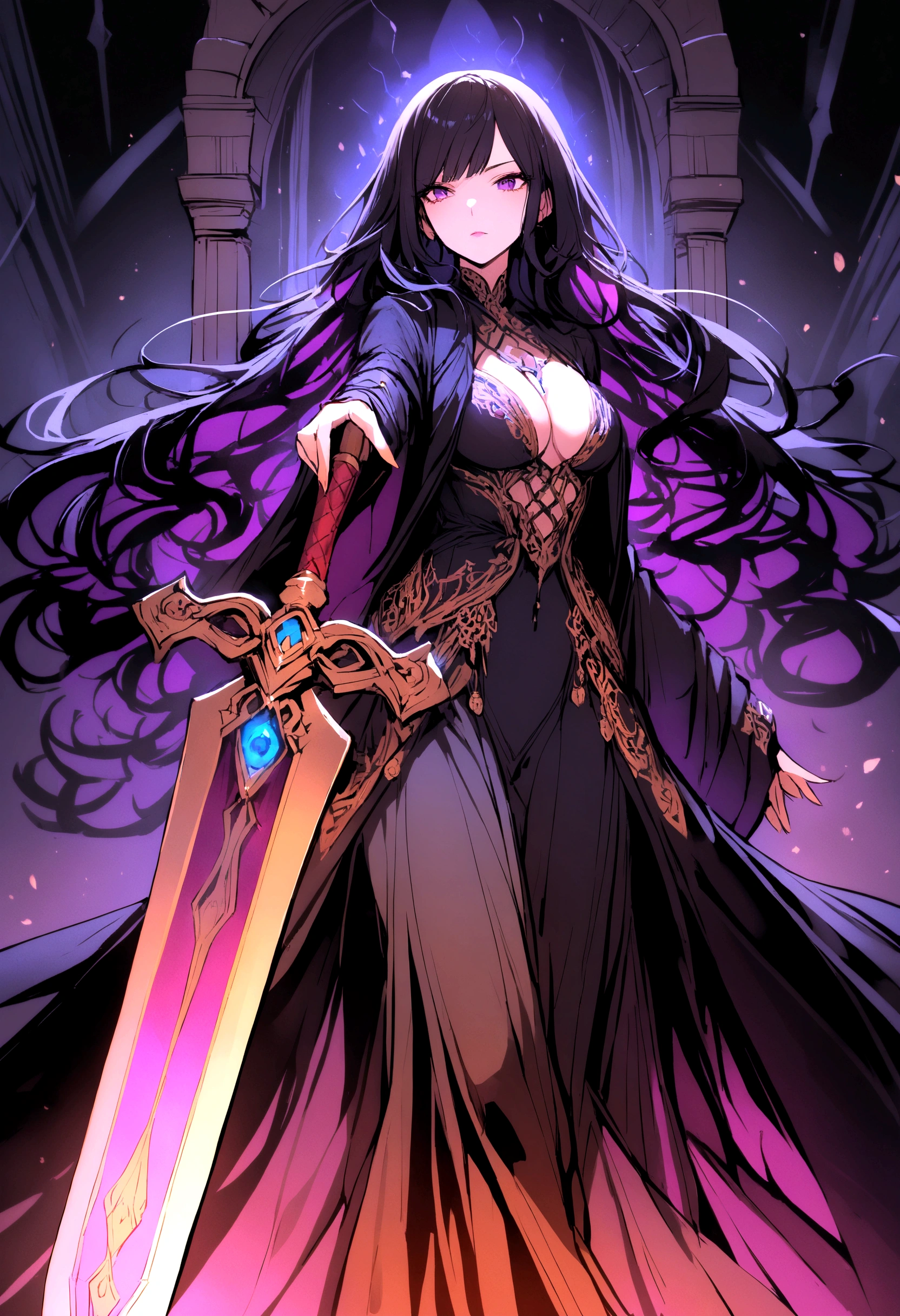 Black robe, mysterious woman, large sword