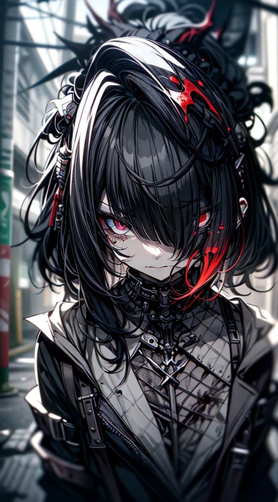 Tears of blood flow from the eyes、cadaver、Covered in blood、Blood splatter、Dark shades、Red tint、squint、Stranger、See others、Ahegao , Stupid,Sexual Ecstasy,Drunk Eyes,Blunt bangs, Black Hair, (Beautiful, detailed eyes: 1.2), (Detailed Background,Dark fantasy), (Beautifully detailed face), High Contrast, (Best lighting, Very delicate and beautiful), ((Cinematic Light)), colorful, Hyper Detail, Dramatic Light,