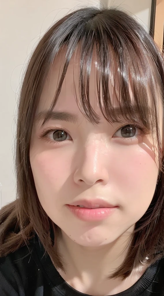 1 female、Highest quality、Ultra-high resolution、(Realistic:1.4)、blush、cute、(Detailed face)、Laughter、Looking into the camera、Inside the room、Black underwear、Huge 、Accentuate your breasts、Large Breasts、Shortcutole in the eye、Face close-up、Married women