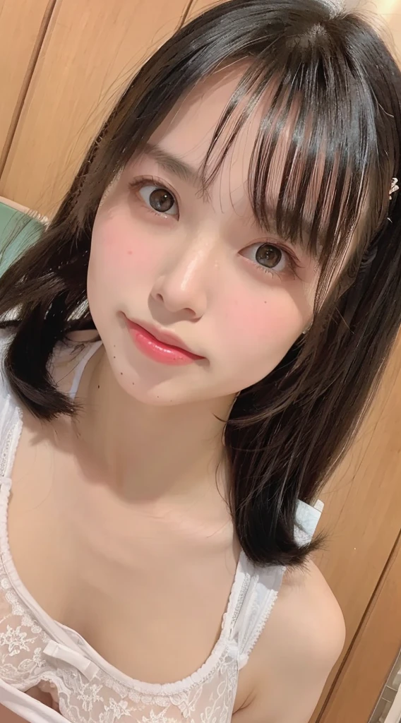 1 female、Highest quality、Ultra-high resolution、(Realistic:1.4)、blush、cute、(Detailed face)、Laughter、Looking into the camera、Inside the room、Black underwear、Huge 、Accentuate your breasts、Large Breasts、Shortcutole in the eye、Face close-up、Married women