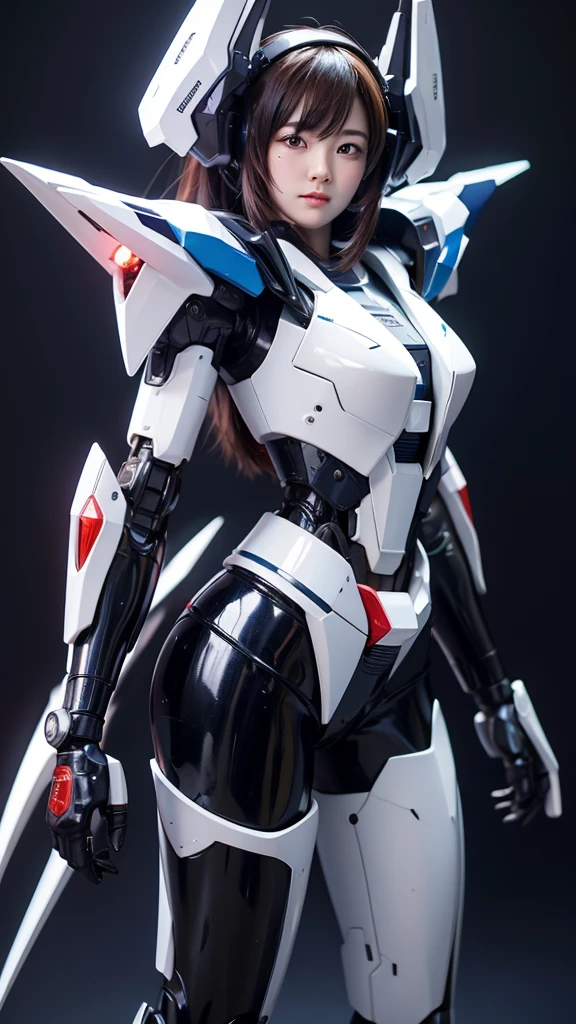 Textured skin, Super Detail, high details, High quality, Best Quality, hight resolution, 1080p, hard disk, Beautiful,(Gundam),beautiful cyborg woman,Mecha Cyborg Girl,Battle Mode,Girl with a Mecha Body,She wears a futuristic Gundam mecha,Fulll body Shot