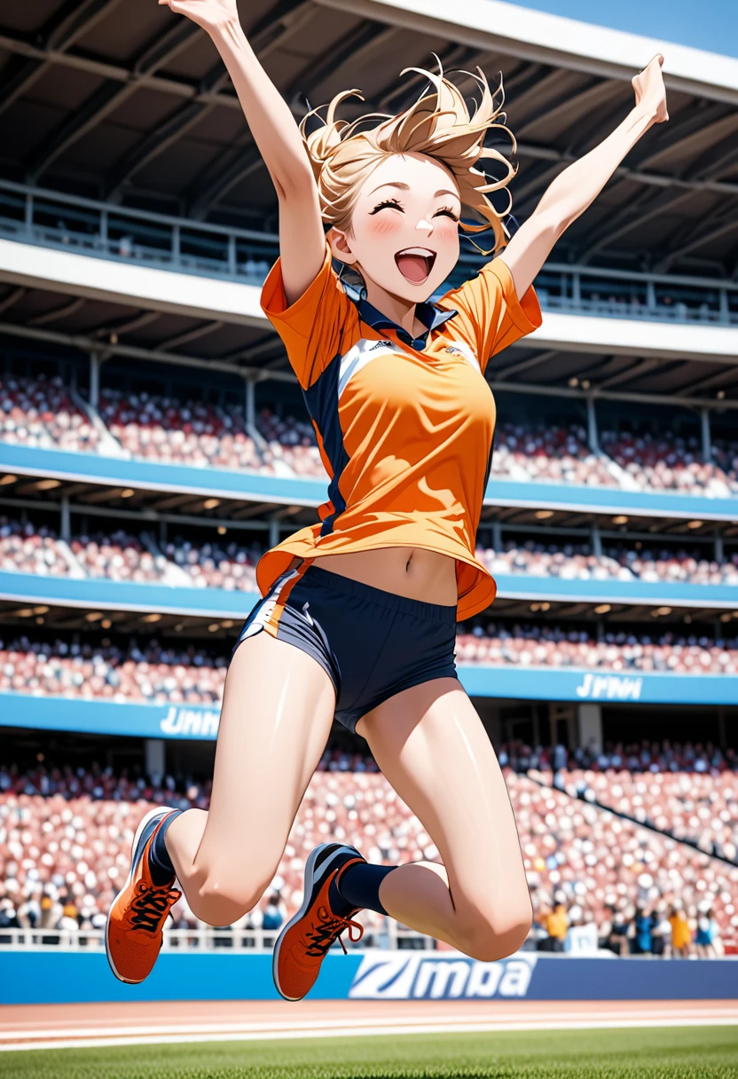Girl jumping for joy after winning