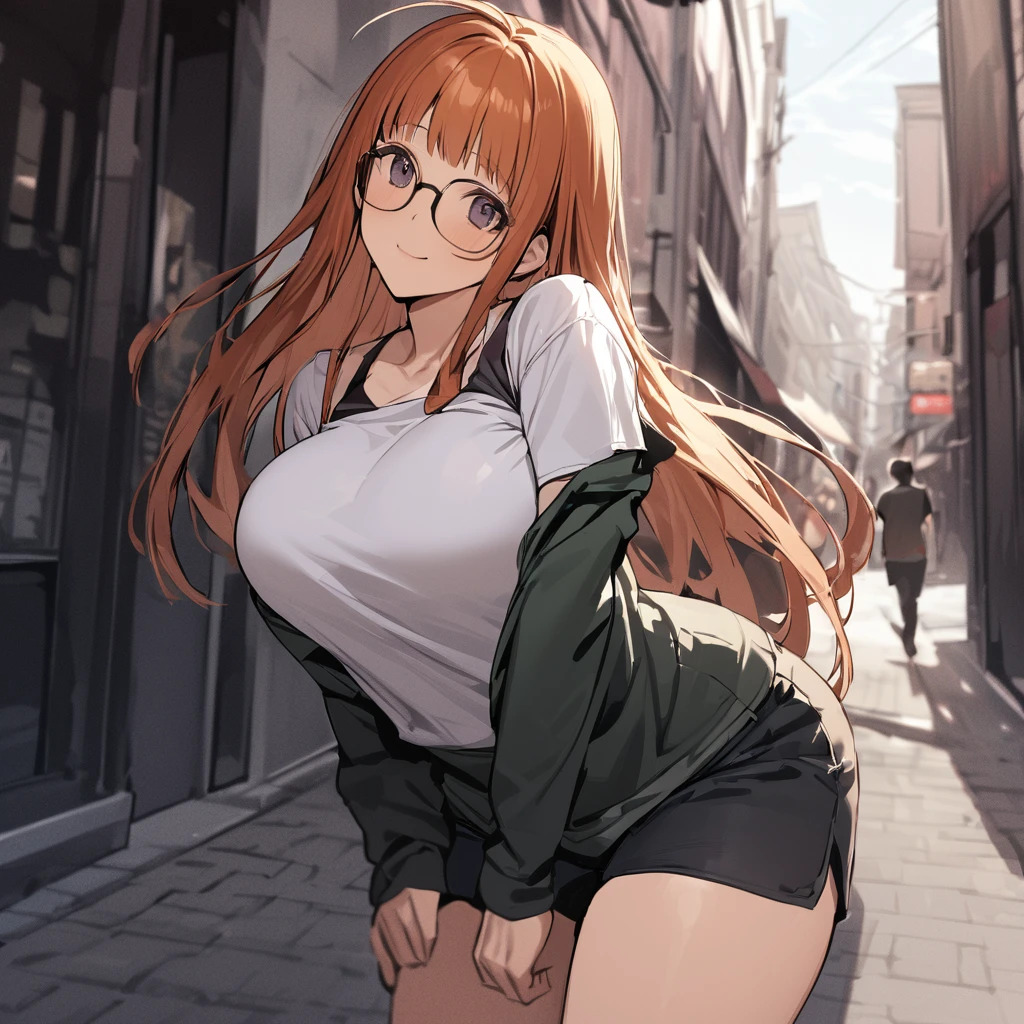 One girl, Sakura Futaba, Wear a long sleeve shirt、Looking at you happily on the street, masterpiece, up to date ,Big Breasts