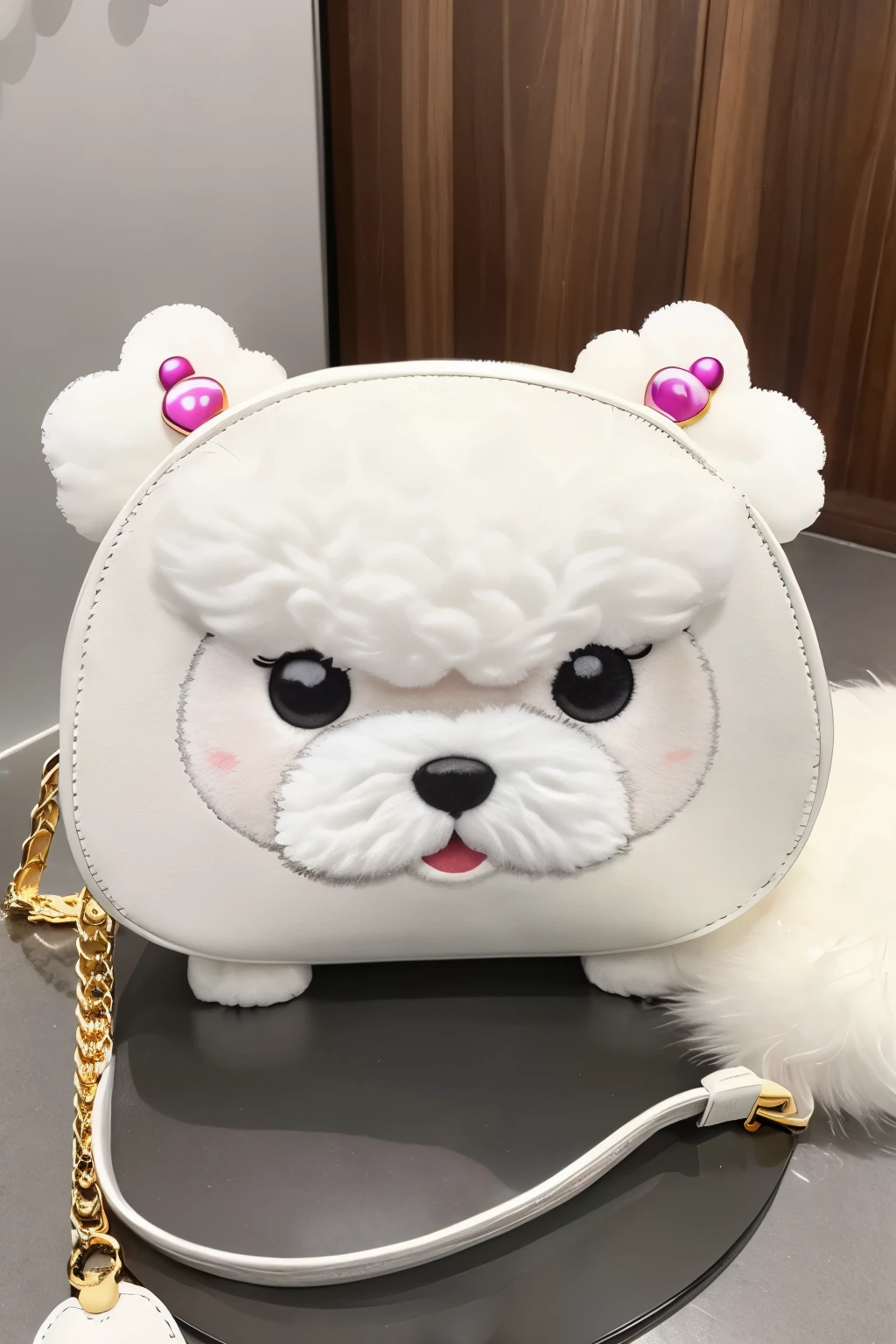 White Bichon Frise Shaped Bag，Furry material is cute，Flat slice