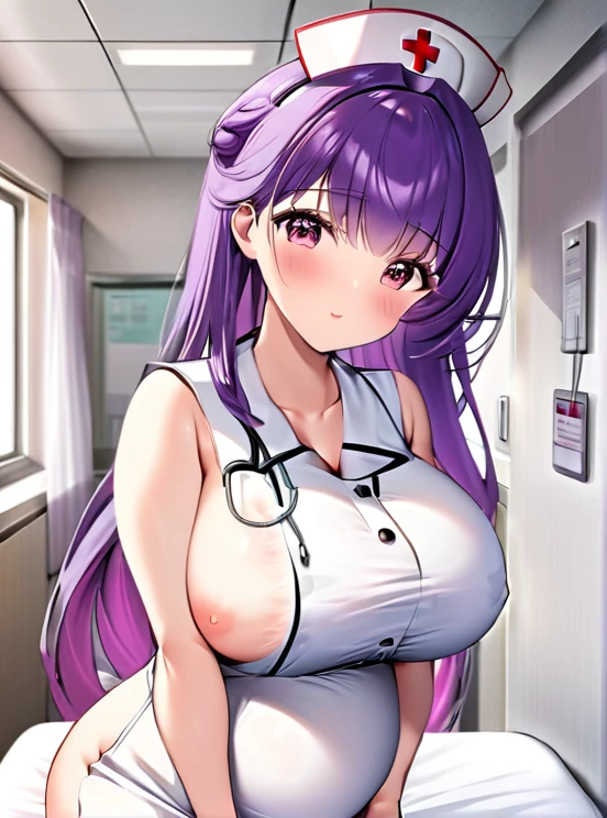 Pregnant women,Pregnant belly,nurse,,White and purple hair,Hair Gradient,Long Hair