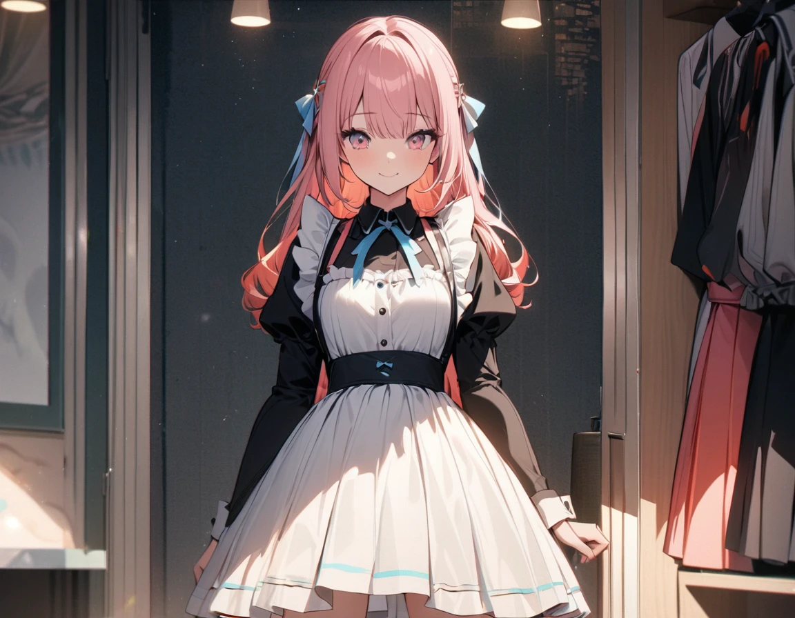 (Highest quality, 4K, 8K high resolution, masterpiece:1.2), Very detailed, 2 people, woman, (JK, , blazer, Pleated skirt),(blackくて長いストレートヘア), Lingerie Shop, Product Selection, profile, smile, Hopeful, Cute underwear neatly arranged, colorfulな下着, light up, Soft and delicate texture, impressive, Bright colors彩, Delicate fabrics, Attention to detail,美しい細かいeye, 美しいlipsのディテール, Long eyelashes, Bright colors, Soft and warm color palette,,(Best image quality),(Hair is pink、Drill Twin、Maid clothes),(Master's Work),(Super detailed),(詳細なeyeの描写:1.0),(Lens flare:1.0),(Movie Posters:1.0),(Tarot Border:1.0),Portraitureは中央に配置されます,(close:1.0),(nagative space:0.8),(Negative space:1.6),(alone),(colorfulに浮かぶ {Wind|Water magic|ink|crystallizations|ice|fire|inflammation|lightning|web|rock|sand|particle|光のfire花|Blood}:1.0),(colorfulなものが多い {Soap bubble|cloud|Thorn|spike|Grapevine|current|spiral|barely|wing|Tattoo|Cube|octahedron}:1.0),(floating {red|green|green|Aqua|purple|yellow|black|white|gray|Pink|orange|lime} {ribbon|Fater|particle|blade|water滴|Snow Flower|soft ball}:1.0),({crystallization|ice|fire|inflammation|Wind|water|Earth|stone|space|musical|Sonic|Vortex} {magic|wing}:1.0), ({Ray Tracing,Shine|Speckled sunlight,light,Caustics|night,Black Theme|mysterious,Creepy|easy going,pastel}:1.2), ({colorful|Sparkling|Multicolor}:1.0),(Beautiful sparkle:1.0),({Leaning forward|Lean back|Tilt to the side|}:1.2),{(smile:1.0)|(False Smile:1.0)|(Stern expression:1.0)},({small|small||lips,eyelash}:1.0),{(Open your mouth:1.0)|(Mouth closed:1.0)|},({eyelash|eye shadow||}),{片eyeを閉じて|||},(),({From below|From above|From the side From the side|From behind|Face-to-face viewer}:1.3),(Hello:1.3),(Tilt your head:1.0),(Dynamic pose:1.1),,({red|green|green|Aqua|purple|yellow|black|white|gray|Pink|orange|lime} {armor|dress|Collared shirt|suit|Costume}:1.0),({formal|army|Techwear|Urban style|casual,casual clothes|Fantasy,Magister|wild,Tribe|sf,Futuristic}),({Checked skirt|Layered skirt|Fluffy dresses|tights|pants|Shorts}),({red|green|green|Aqua|purple|yellow|black|white|gray|Pink|orange|lime} {eye|eye|student}:1.4),,,,{Length jacket|blazerジャケット|Cape|sweater|tie||},{(Floating Cape:1.0),|}({Fox Ears, Fox Girl|吸Blood鬼, Bat Wings|Pointed Ears,(Fairy:0.5)||}:1.1),({Abstract background|city,Skyscraper|forest,garden|city|shrine|cave,underground|Swamp|lake|winter|Alien planets|}:1.4),({indoor,internal|屋outside,outside}:1.1),,({Sitting|flight|Jump|lay|Are standing|Are standing on one leg}:1.1),({Skin of color|white skin|green skin|greenwhiteい肌|By thing|Shiny skin|blackい肌||}:1.1),({Full Body Lesbian|Upper Body|Portraiture|}:1.25),{tooth, 皮のtooth|Tongue Stock|Frowning|lipsを噛む|Thinking|||||}, {虚ろなeye| student in symbol shapes, Heart-shaped student| Slit pupil, + +|||||}, (pink hair, twin tails twin drill, show your forehead, blue eyes, White frilled white headband, slanted eyes, smile, long sideburns, curled bangs, neck ribbon, Forehead, amount),
