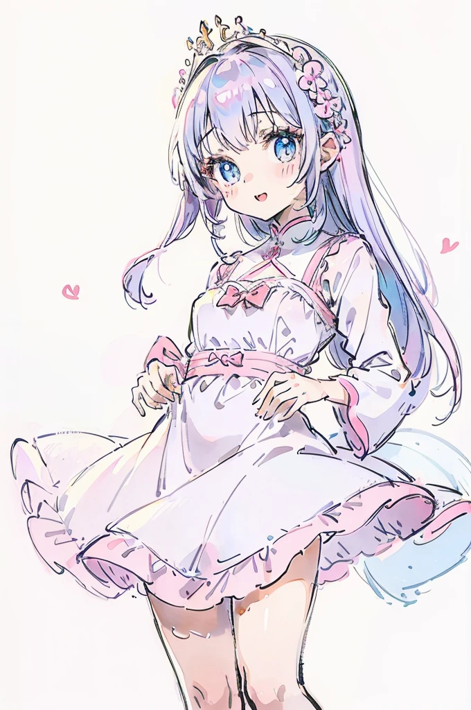 1girl, cute young woman, full body portrait, standing pose, pastel dress, white background, soft lighting, high detail, anime style, vibrant colors, kawaii, big eyes, cheerful expression