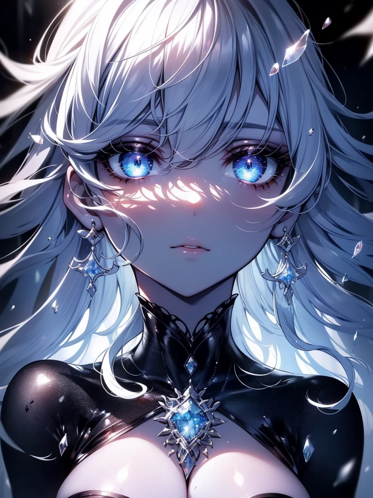 (masterpiece),((Highly detailed long silver hair)),((expressive blue eyes)),(Highly detailed see through white dress),deep cleavage,happy expression,extremely beautiful mature woman, milf,pale white skin,silver jewelry,best quality,cel shading,8K HD,highly detaild face, highly detaild eyes,flat color,(close angle),(standing),high contrast,contrapposto,white background