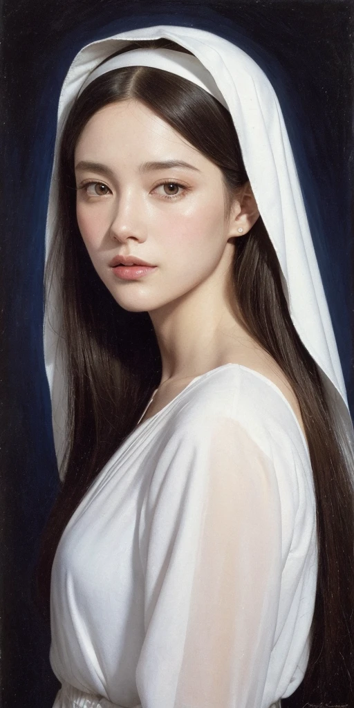A beautiful ultra-thin realistic portrait of the Virgin Mary, white outfit with blue details, ((divinity)), full body, biblical, realistic, intricate details, by Abbott Fuller Graves, Bartolome Esteban Murillo, Jc Leyendecker, Craig Mullins, Peter Paul Rubens, (Caravaggio), Trend in Artstation, 8k, Concept Art, Fantasy Art, PhotoRealistic, Realistic, Illustration, Oil Painting, Surrealism, HyperRealistic, brush brushes, Digital art, style, watercolour