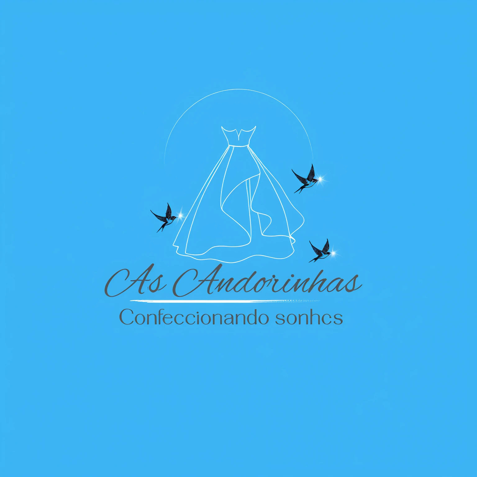realistic dress, modern writing, Perfect swallows, logo, blue background