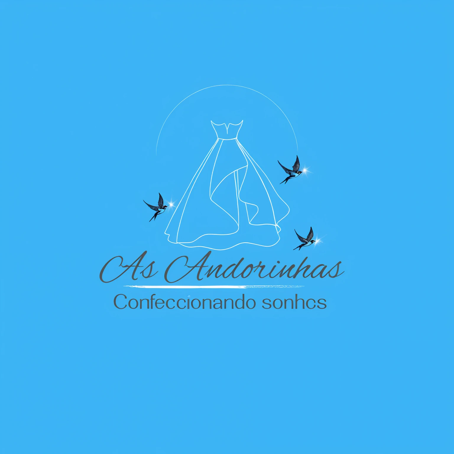 realistic dress, modern writing, Perfect swallows, logo, blue background