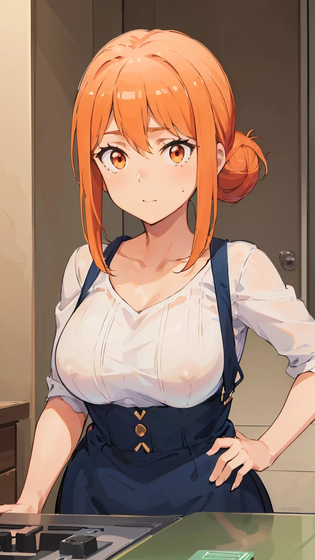 (Highest quality, 8K, masterpiece :1.3),Mrs. Yuigahama,ガハMom, As I expected, my youth romantic comedy is wrong。, One woman,Bun Hair,30 years old,Mom,Orange Hair,nsfw,Plump body,