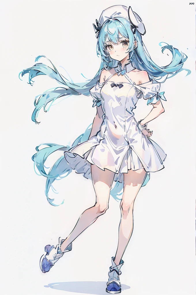1girl, white background, full body, pastel dress