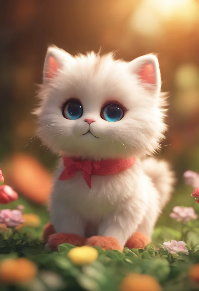 3D rendering, ((a cat)), ((fluffy)), ((cute)), Kawaii, bright color, bright color, Plushtoy style, clean background, high detail.looking at the camera