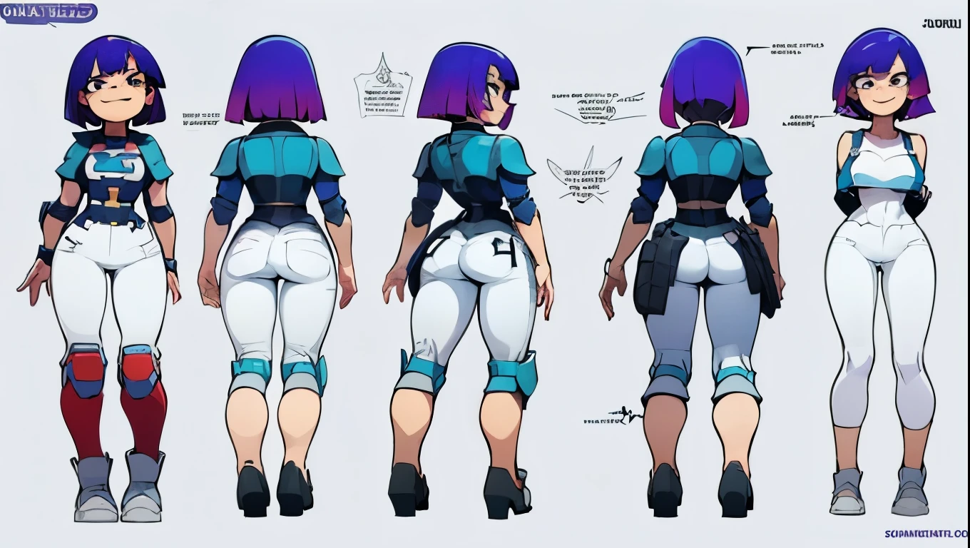 (My Hero academia style), (((Miko Kubota))), ((Glitch Techs)), 1girl, female, ((tomboy)), High-tech armor, tight armor, ((sexy armor)), wide hips, wide thighs, medium sized breasts, wicked smile, evil look, blue lightning around, blue lightning, (Full body photo:1.5), (High resolution)), ((concept art of character)), ((Character Design Sheet)), (Same role), (frontage), (Lateral face), (on back), ((three sided view)), ((multiple views)), (((perfect anatomy))), (((perfect hands))), (((super detailed))),