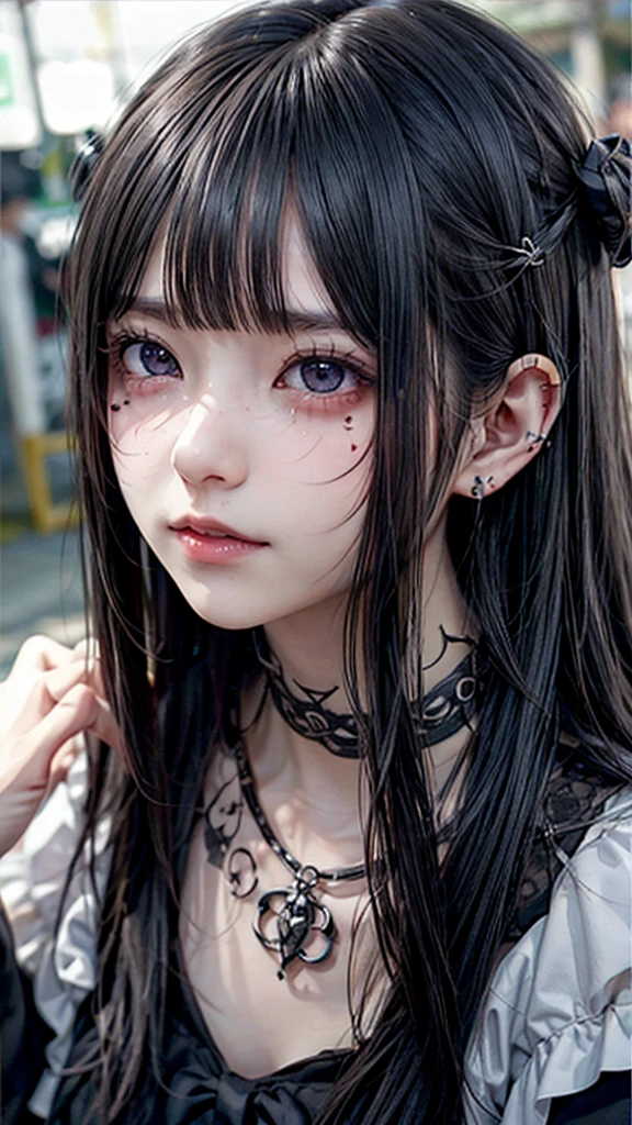 Tears of blood flow from the eyes、cadaver、Covered in blood、Blood splatter、Dark shades、Red tint、squint、Stranger、See others、Ahegao , Stupid,Sexual Ecstasy,Drunk Eyes,Blunt bangs, Black Hair, (Beautiful, detailed eyes: 1.2), (Detailed Background,Dark fantasy), (Beautifully detailed face), High Contrast, (Best lighting, Very delicate and beautiful), ((Cinematic Light)), colorful, Hyper Detail, Dramatic Light,