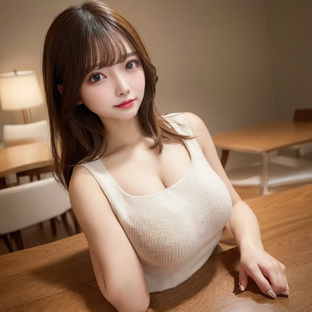 Tabletop, Highest quality, shape, Very detailed, finely, High resolution, 8k wallpaper, Perfect dynamic composition shape, Beautiful and beautiful eyes, Natural Lip, sexy knit dress , Big Breasts, Cleavage, Random sexy poses, whole body