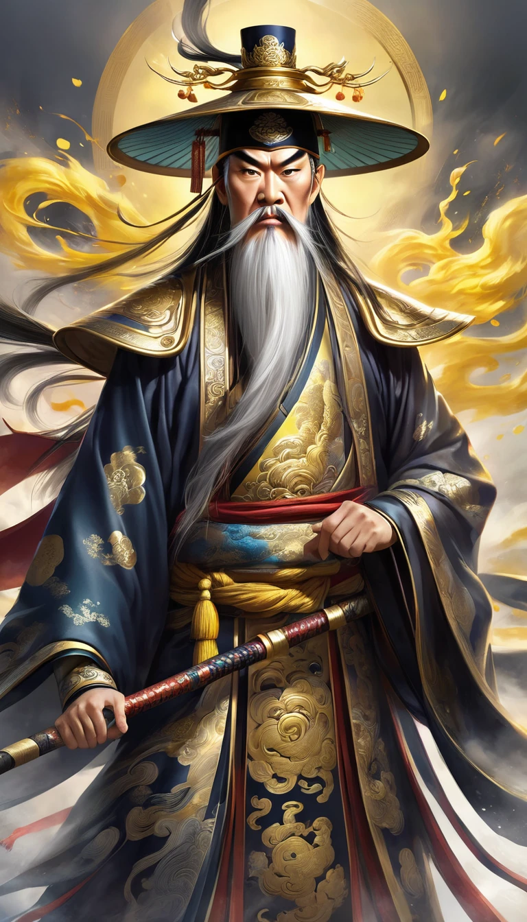 Tianshi Zhong Kui，Tall and ferocious，Dignified face，Sharp eyes。He wears a tall hat，Wearing a gorgeous robe，Holding a staff in his hand。Brave and decisive，The corners of the mouth slightly turned up，Chest of Gold。It is a symbol of justice and majesty.，With magic，Protect kindness and people