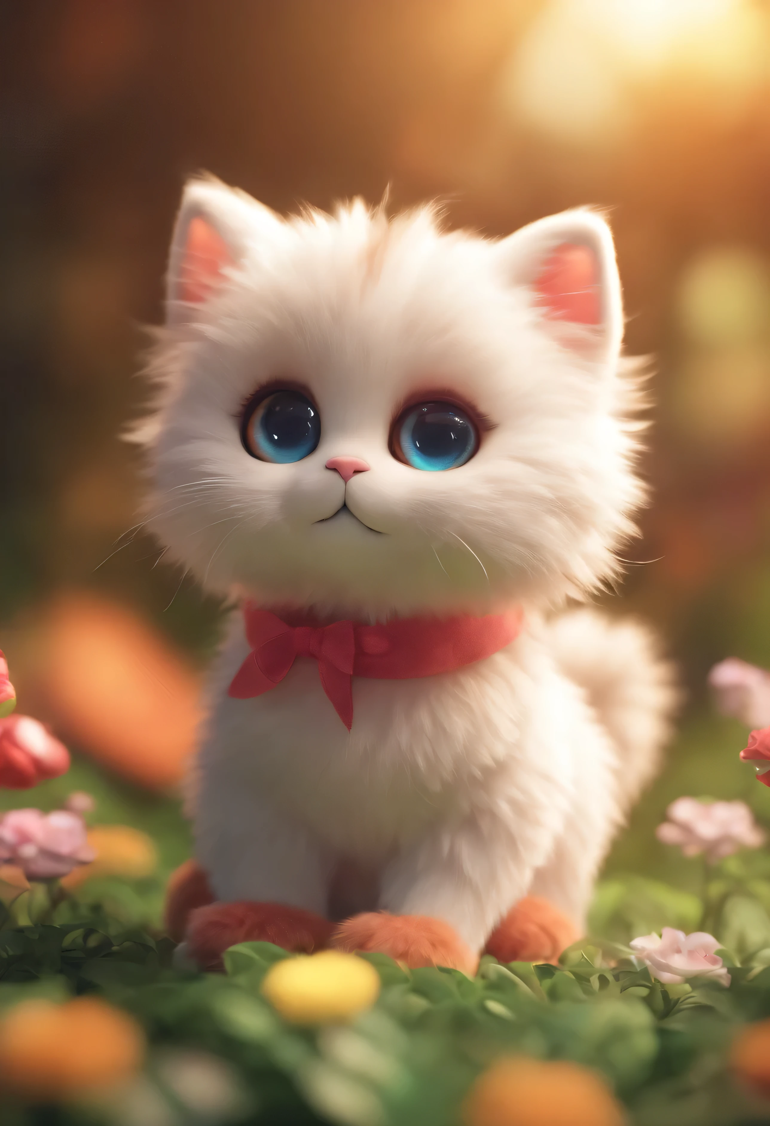 3D rendering, ((a cat)), ((fluffy)), ((cute)), Kawaii, bright color, bright color, Plushtoy style, clean background, high detail.looking at the camera