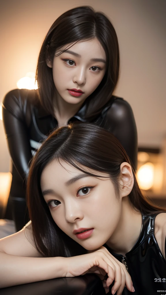 1 woman、Korean、Korean、cyberpunk suit、smooth rubber、tight suit、chest chuck、intricate details、high quality、(upscale:1.4)、Staring at me、ultra realistic 8k、Perfection face、perfection、clean、masterpiece、professional artwork、famous works、Perfection face、beautiful expression、beautiful eyes、short black hair、high heels、wet hair、very big breasts、best image quality、natural background、(focus on chest)、No pants, (RAW Photography:1.2)、top-quality、white, a beautiful detailed girl、tight water suit、latex wet suit, a smile、Twin-tailed、extremely detailed eye and face、beatiful detailed eyes、huge filesize、hight resolution、hight resolution、8k wallpapenely detail、Highly detailed ticker uniform 8k wallpaper、Light on the face、movie lighting、-yeld gisexy pose、(photorealisim:1.4)、illustratio、surrealism、 frombelow、super detailing、masterpiece, short hair