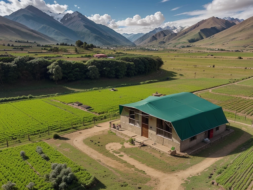 I want you to generate a logo for a shelter in the Andes, something agricultural. With a transparent background for the logo that is something futuristic and cartoon-like.
