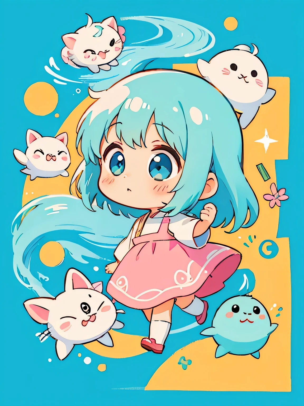 Hayao Miyazaki style、Kawaii Design, The most beautiful girl of all time、chibi, Cute and colorful amoeba