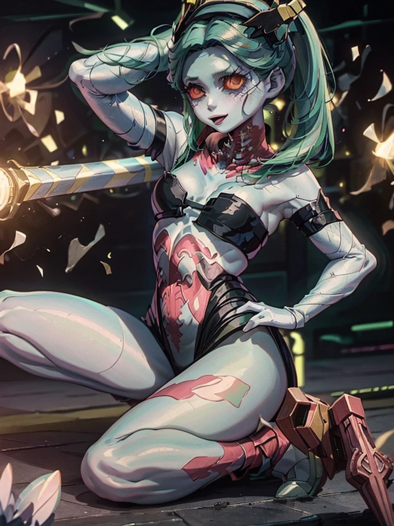 flander scarlet from touhou with a large European two-handed sword in knight's armor. it floats above the ground. beautiful armor. beautiful face and eyes. Magical sparks are all around. The hair is blowing beautifully in the wind. Iridescent crystal wings on the back. the eyes are glowing red. . aesthetically pleasing, high detail, high resolution