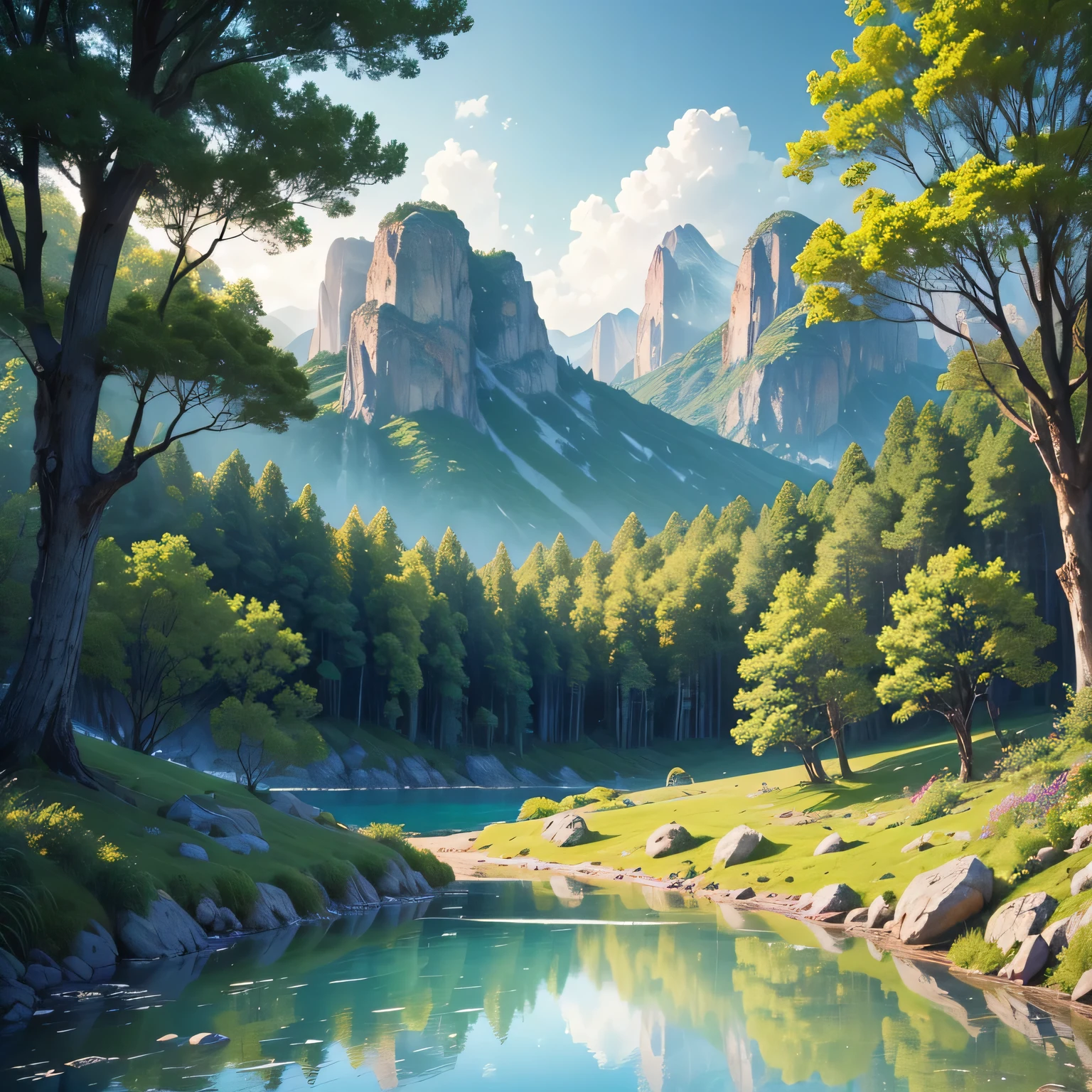 (Best Quality,4k,8k,high resolution,Mesa:1.2),ultra detailed,(realist,photorealistic,photorealistic:1.37),scenic,nature,Beautiful landscapes,fascinating view,showy,calm mood,fresh air,sunlit,transparent water,rich vegetation,thriving trees々,calm lake,live flowers,Stunning sunset,golden sunlight,Gently shake the grass,Los relajantes sonidos de la nature.,Quiet atmosphere,calming effect,stimulating environment,Nourishing beauty,Pristine landscape,Virgin nature,natural harmony,a moment of happiness.